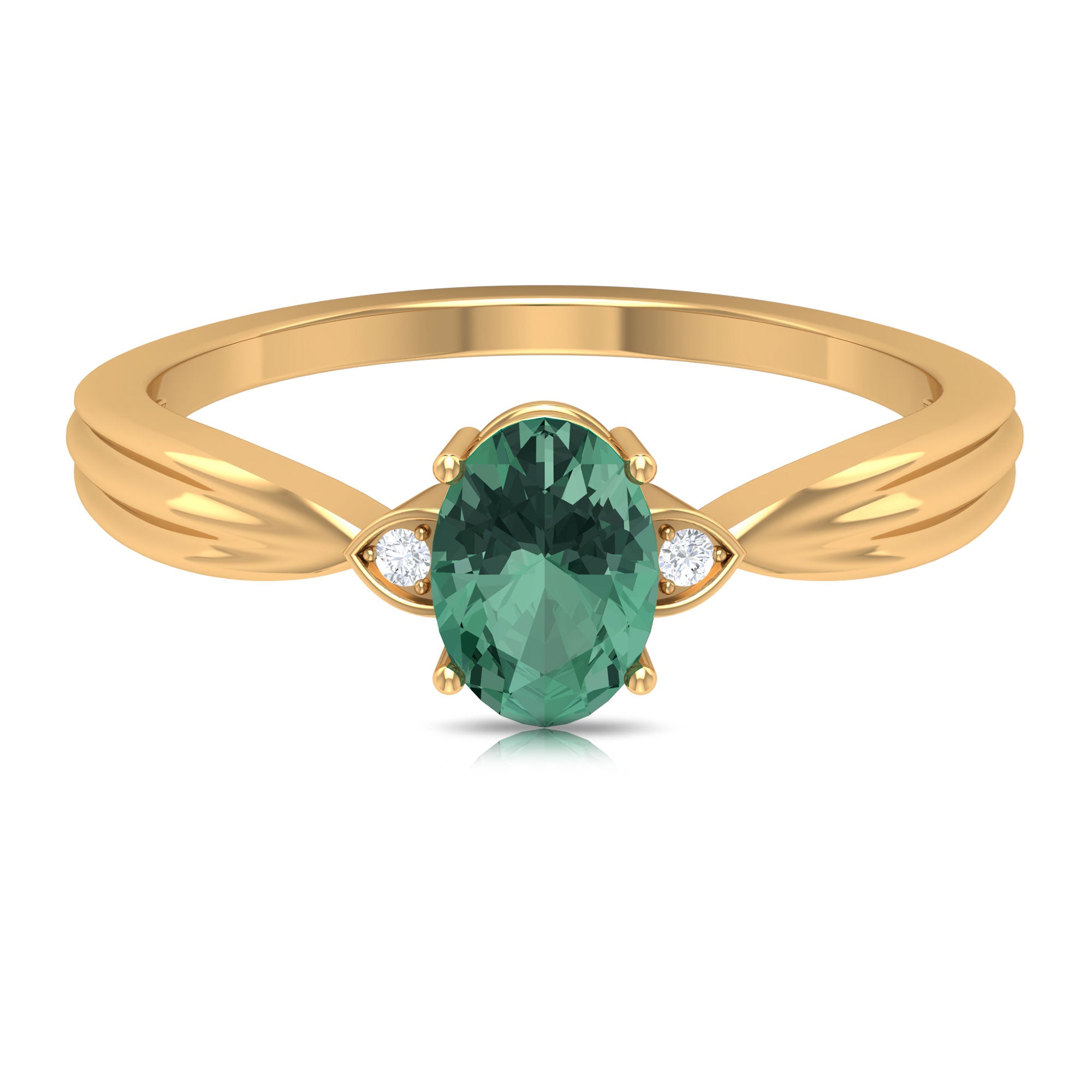 Oval Shape Green Sapphire Solitaire Engagement Ring with Diamond Green Sapphire - ( AAA ) - Quality - Rosec Jewels