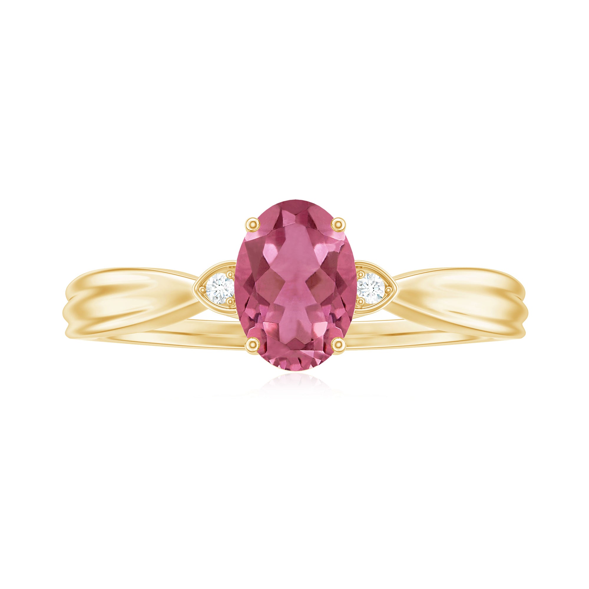 Oval Shape Pink Tourmaline Solitaire Ring with Diamond Pink Tourmaline - ( AAA ) - Quality - Rosec Jewels