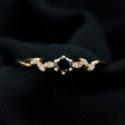 Round Black Onyx Minimal Leaf Promise Ring with Diamond in Gold Black Onyx - ( AAA ) - Quality - Rosec Jewels