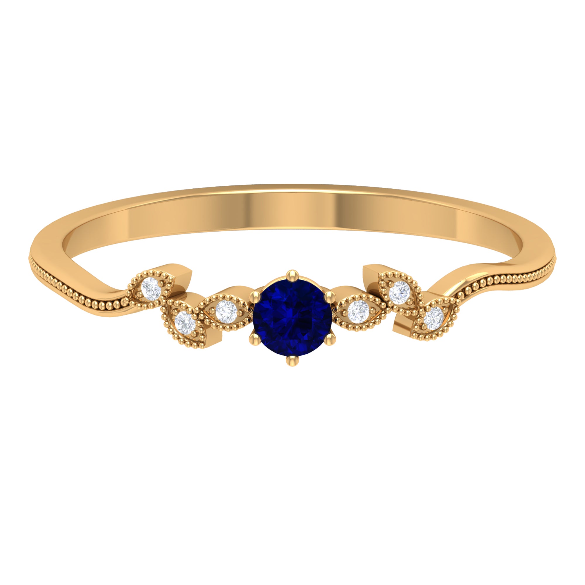 1/4 CT Blue Sapphire and Diamond Leaf Branch Promise Ring Blue Sapphire - ( AAA ) - Quality - Rosec Jewels