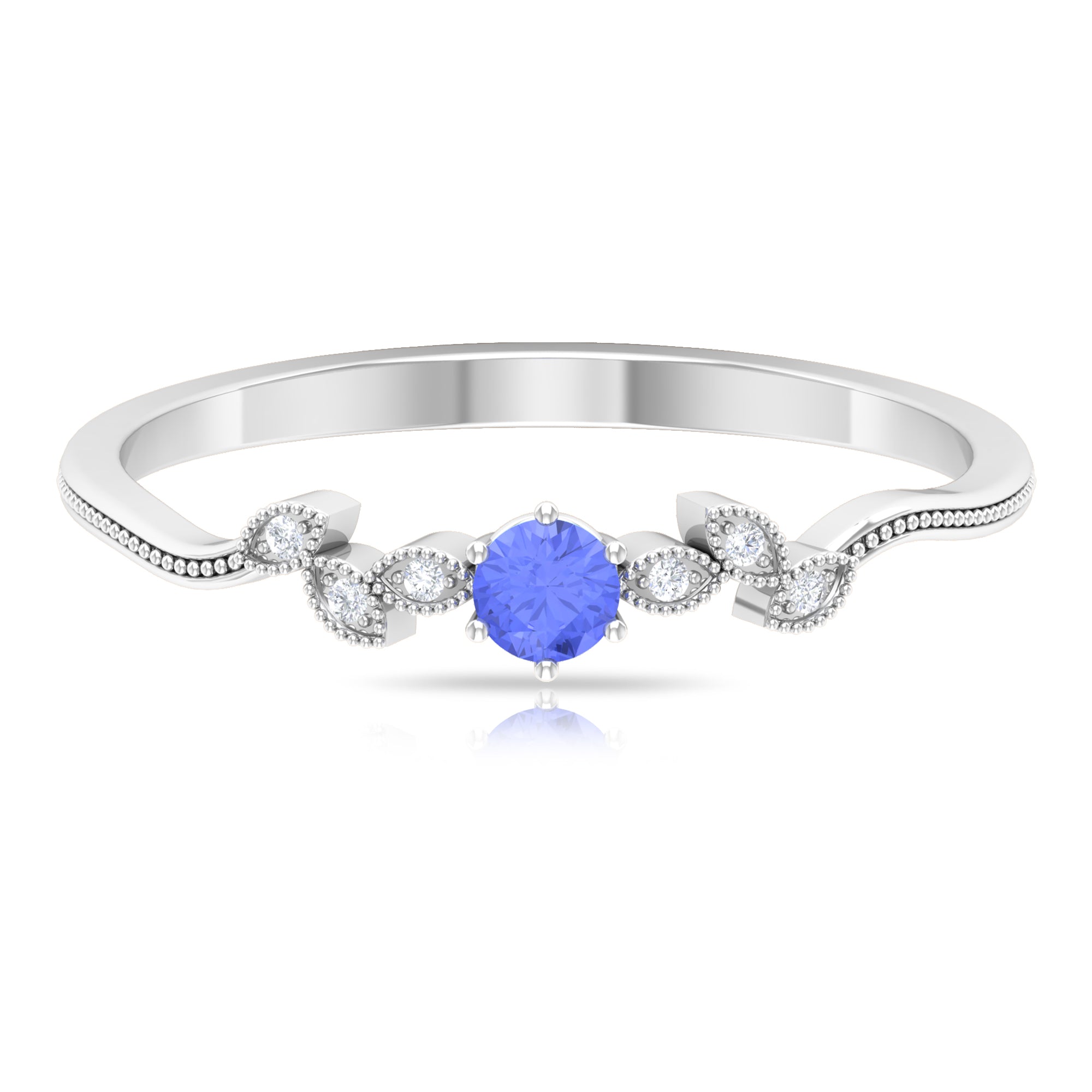 Real Tanzanite and Diamond Leaf Branch Promise Ring Tanzanite - ( AAA ) - Quality - Rosec Jewels