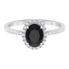 Oval Black Onyx Engagement Ring with Diamond Halo Black Onyx - ( AAA ) - Quality - Rosec Jewels