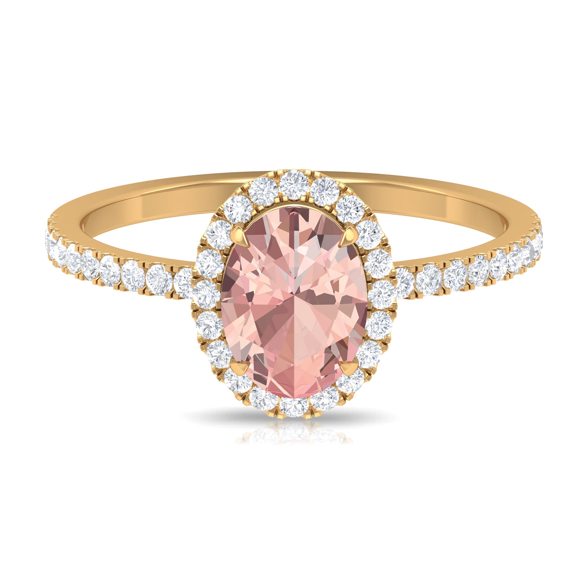 1.50 CT Oval Shape Morganite Ring with Diamond Halo Morganite - ( AAA ) - Quality - Rosec Jewels