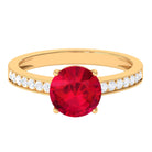 Lab Grown Ruby Simple Solitaire Engagement Ring with Diamond Lab Created Ruby - ( AAAA ) - Quality - Rosec Jewels