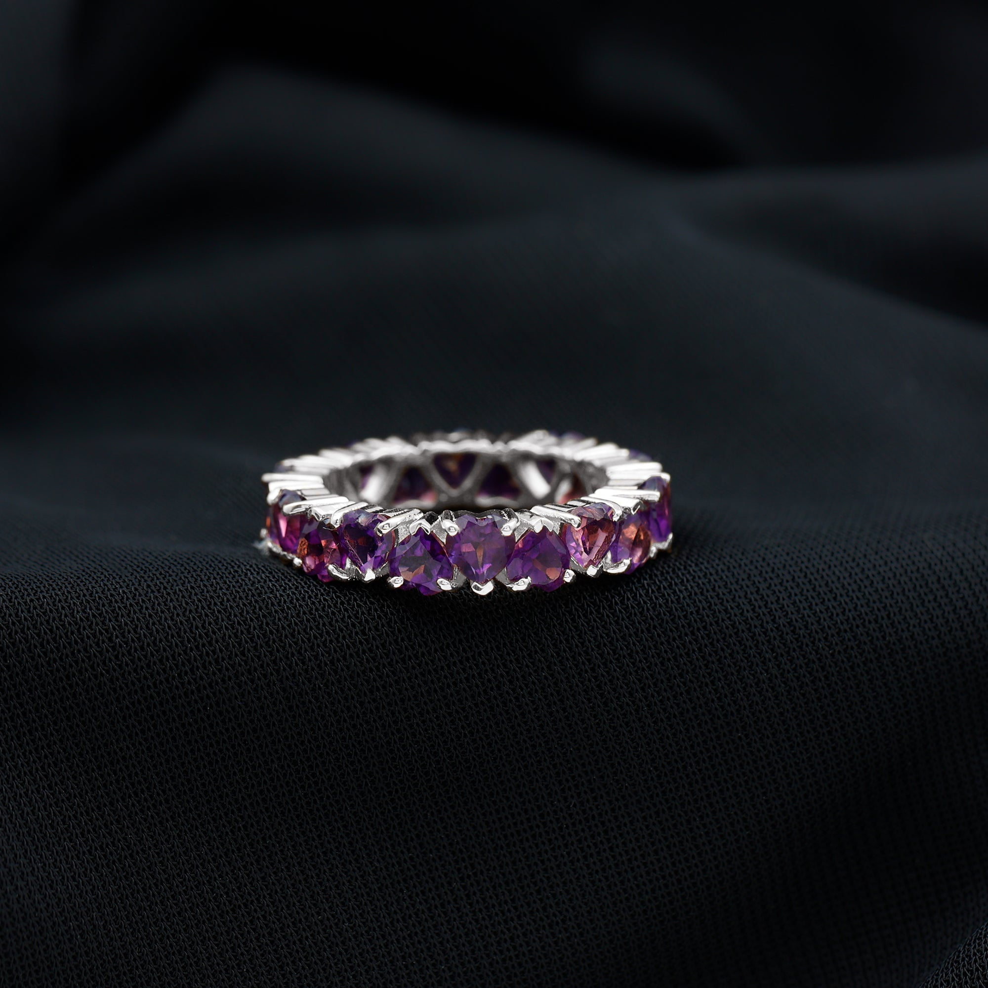 February Birthstone Amethyst Heart Eternity Ring in Gold Amethyst - ( AAA ) - Quality - Rosec Jewels