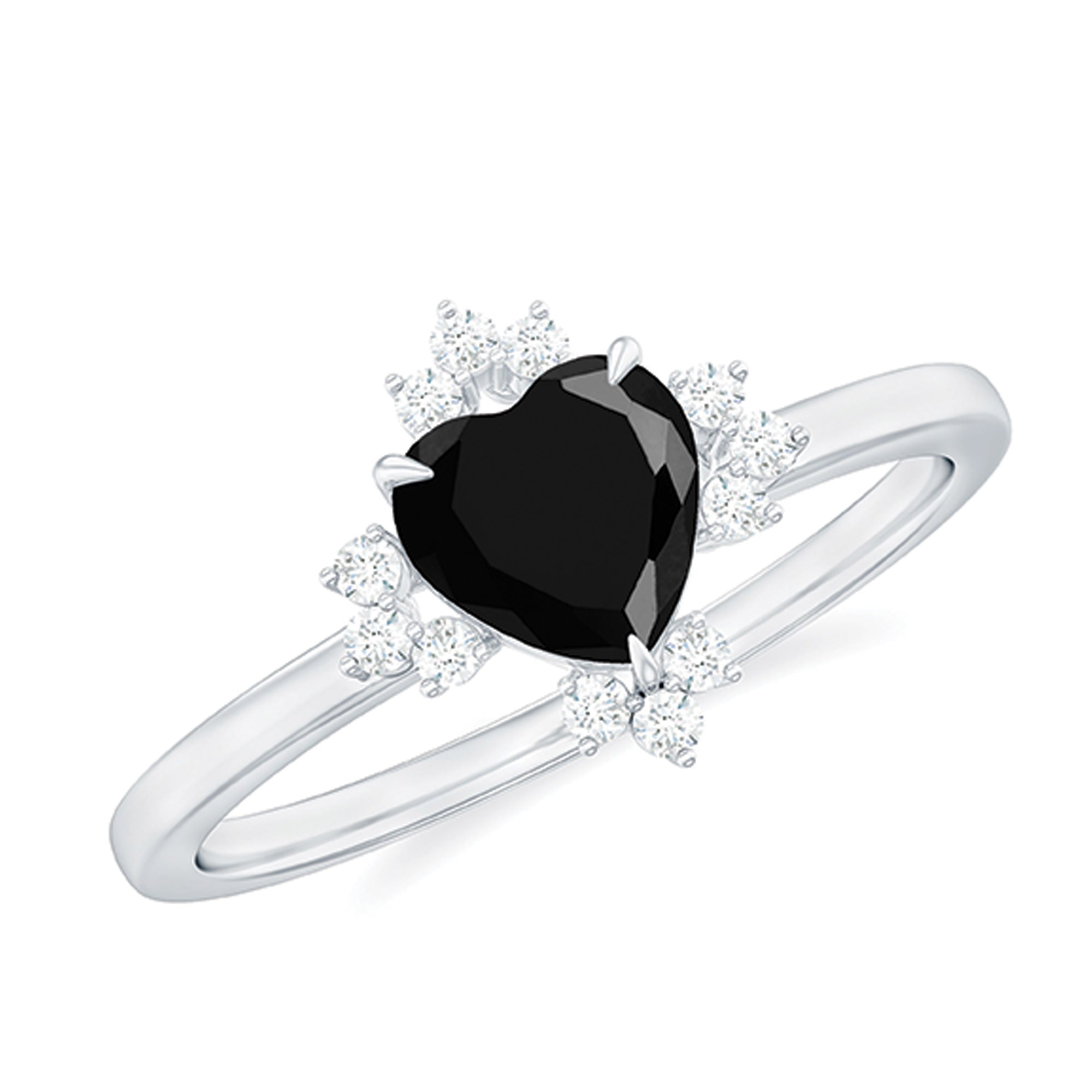 1 CT Heart Shape Black Onyx Solitaire Promise Ring with Diamond Accent Black Onyx - ( AAA ) - Quality - Rosec Jewels