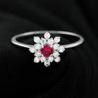 Lab Grown Ruby and Diamond Flower Cluster Engagement Ring Lab Created Ruby - ( AAAA ) - Quality - Rosec Jewels