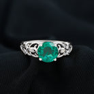 Antique Style Lab Grown Emerald and Diamond Solitaire Ring Lab Created Emerald - ( AAAA ) - Quality - Rosec Jewels