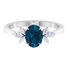 Claw Set London Blue Topaz Solitaire Ring with Marquise Diamond Trio London Blue Topaz - ( AAA ) - Quality - Rosec Jewels