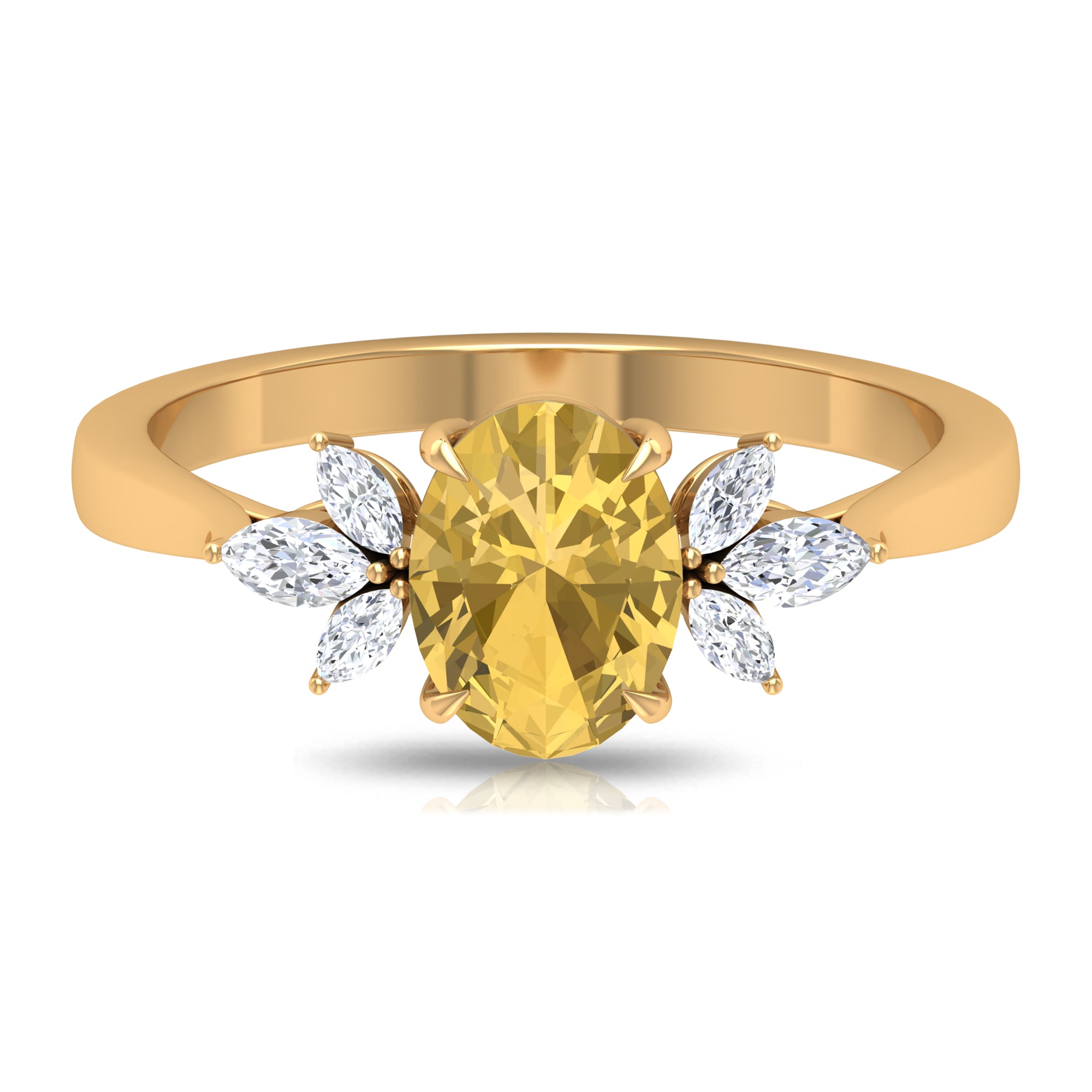 Claw Set Oval Citrine Solitaire Ring with Marquise Diamond Trio Citrine - ( AAA ) - Quality - Rosec Jewels