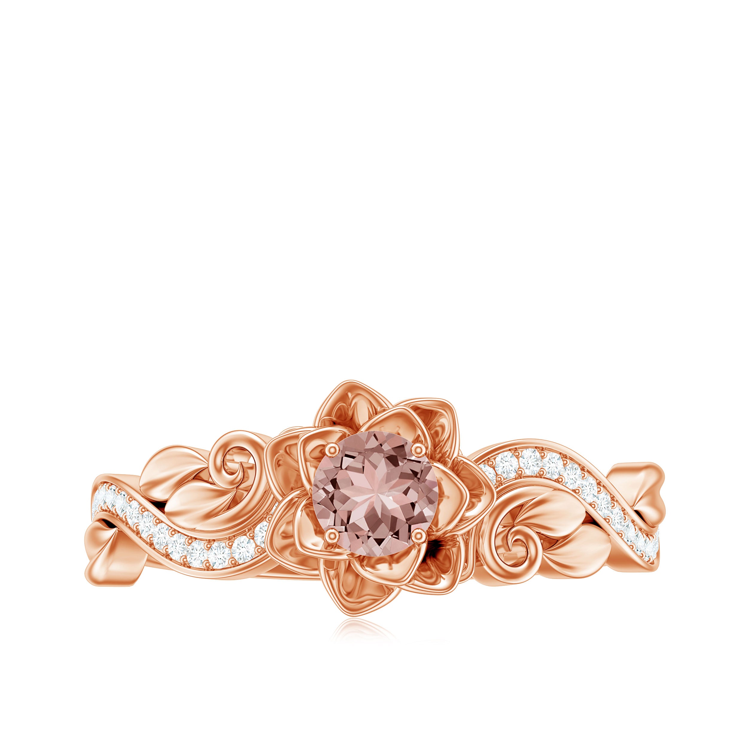 Flower Inspired Morganite and Diamond Engagement Ring Morganite - ( AAA ) - Quality - Rosec Jewels