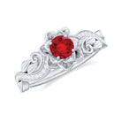 Flower Inspired Created Ruby and Diamond Engagement Ring Lab Created Ruby - ( AAAA ) - Quality - Rosec Jewels