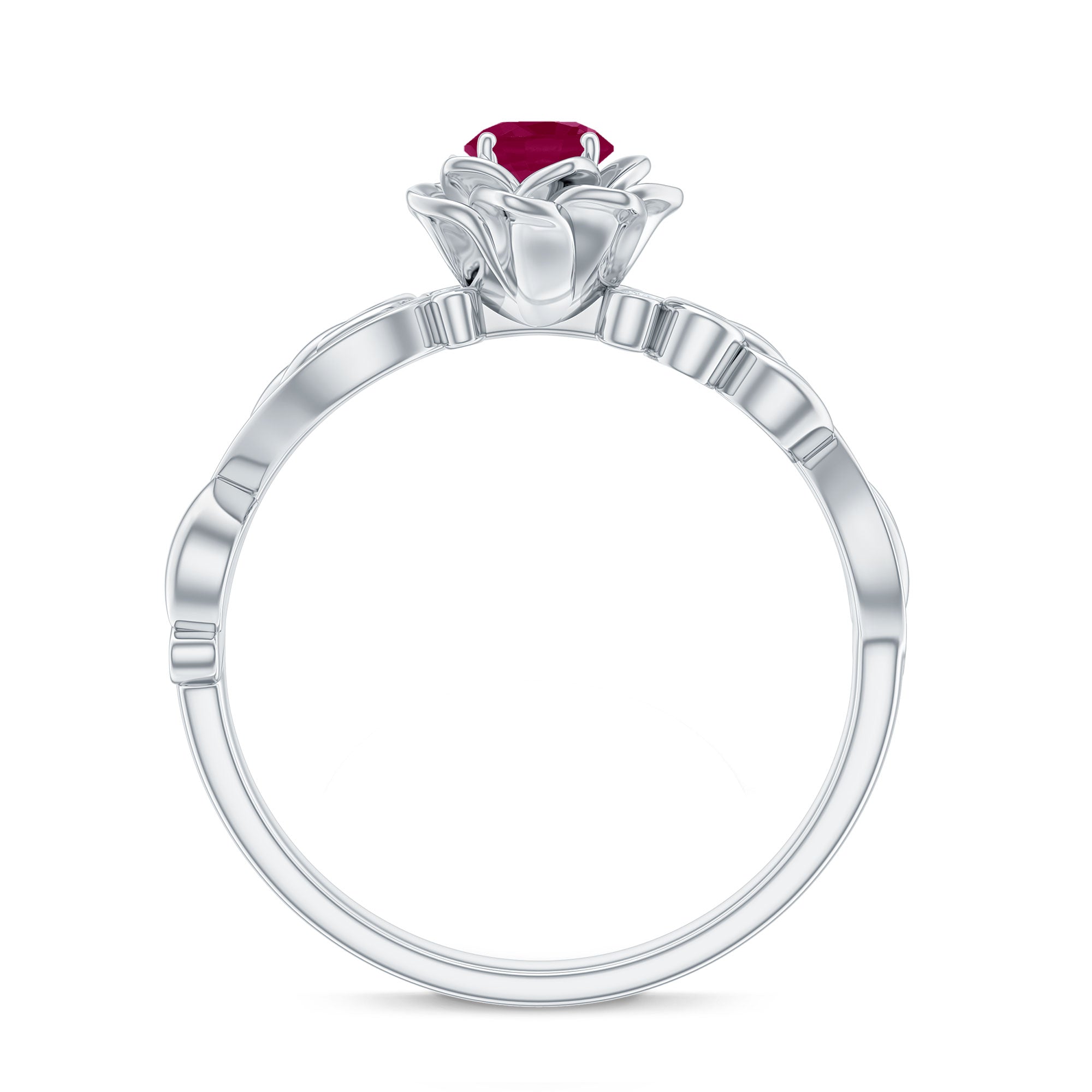 Flower Inspired Ruby and Diamond Engagement Ring Ruby - ( AAA ) - Quality - Rosec Jewels