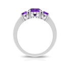 3/4 CT Round Cut Amethyst Three Stone Ring Amethyst - ( AAA ) - Quality - Rosec Jewels