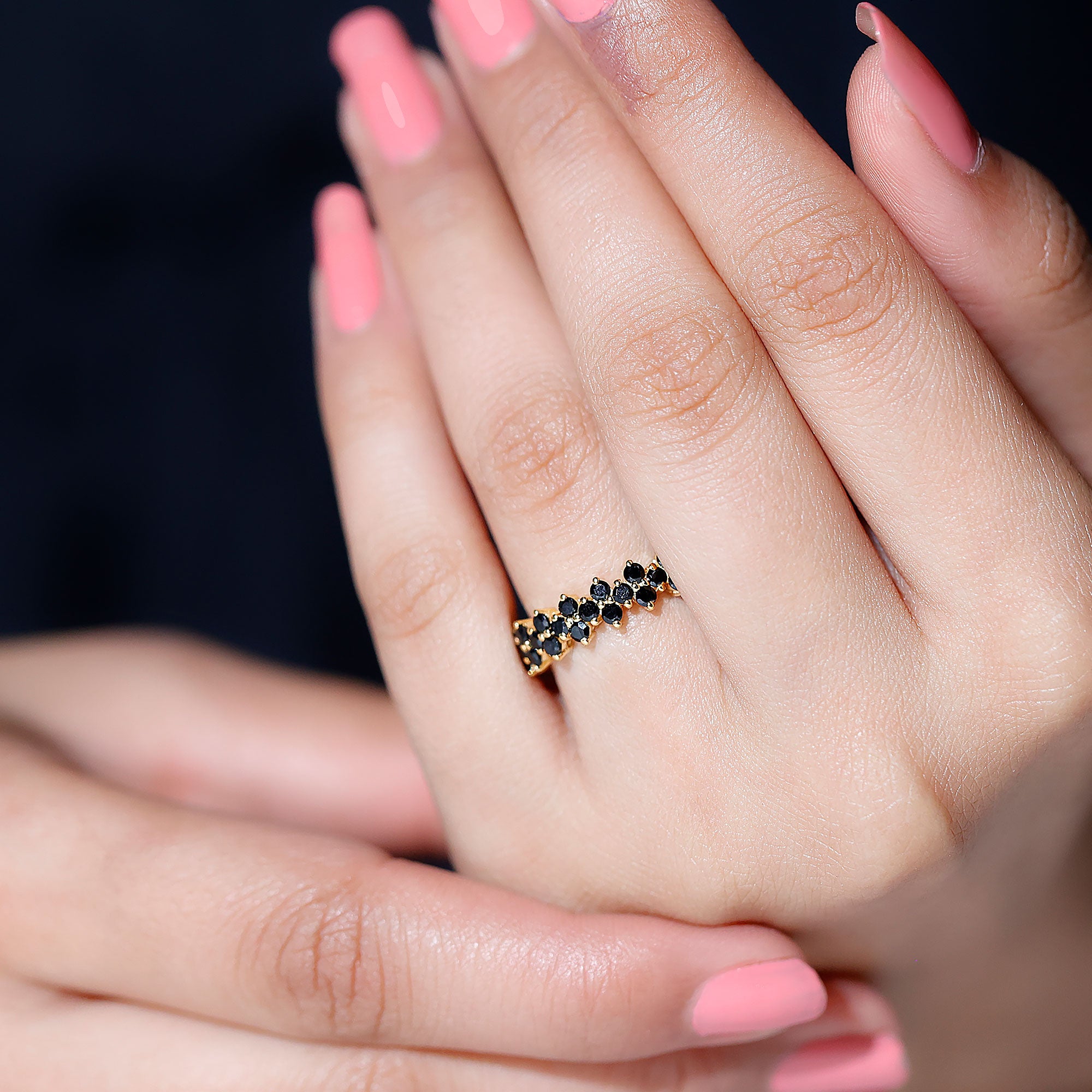 Round Black Spinel Cluster Eternity Ring in Prong Setting Black Spinel - ( AAA ) - Quality - Rosec Jewels