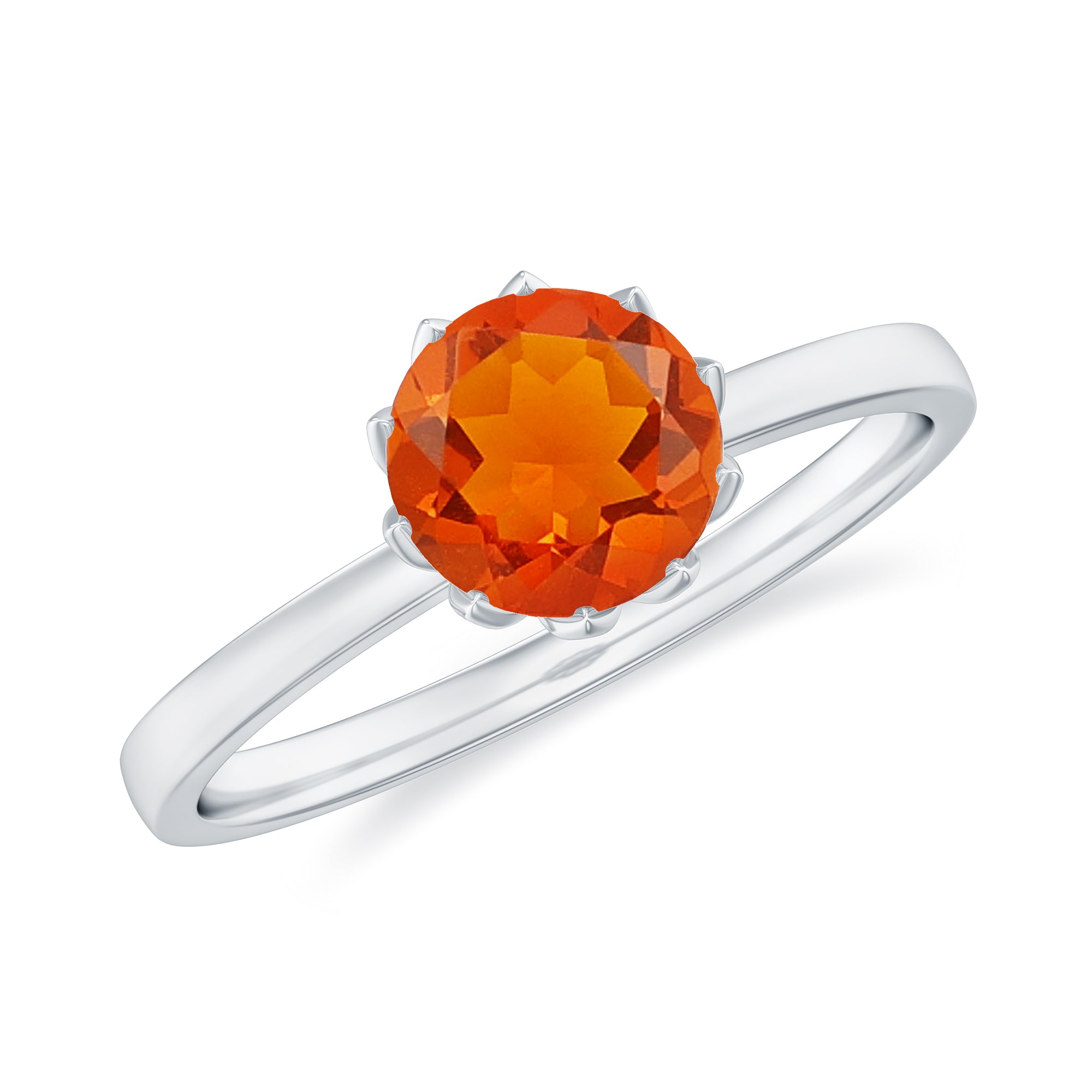 6 MM Round Fire Opal Solitaire Ring in Lotus Basket Setting Fire Opal - ( AAA ) - Quality - Rosec Jewels