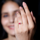 Oval Cut Ruby Promise Ring with Diamond Trio Ruby - ( AAA ) - Quality - Rosec Jewels