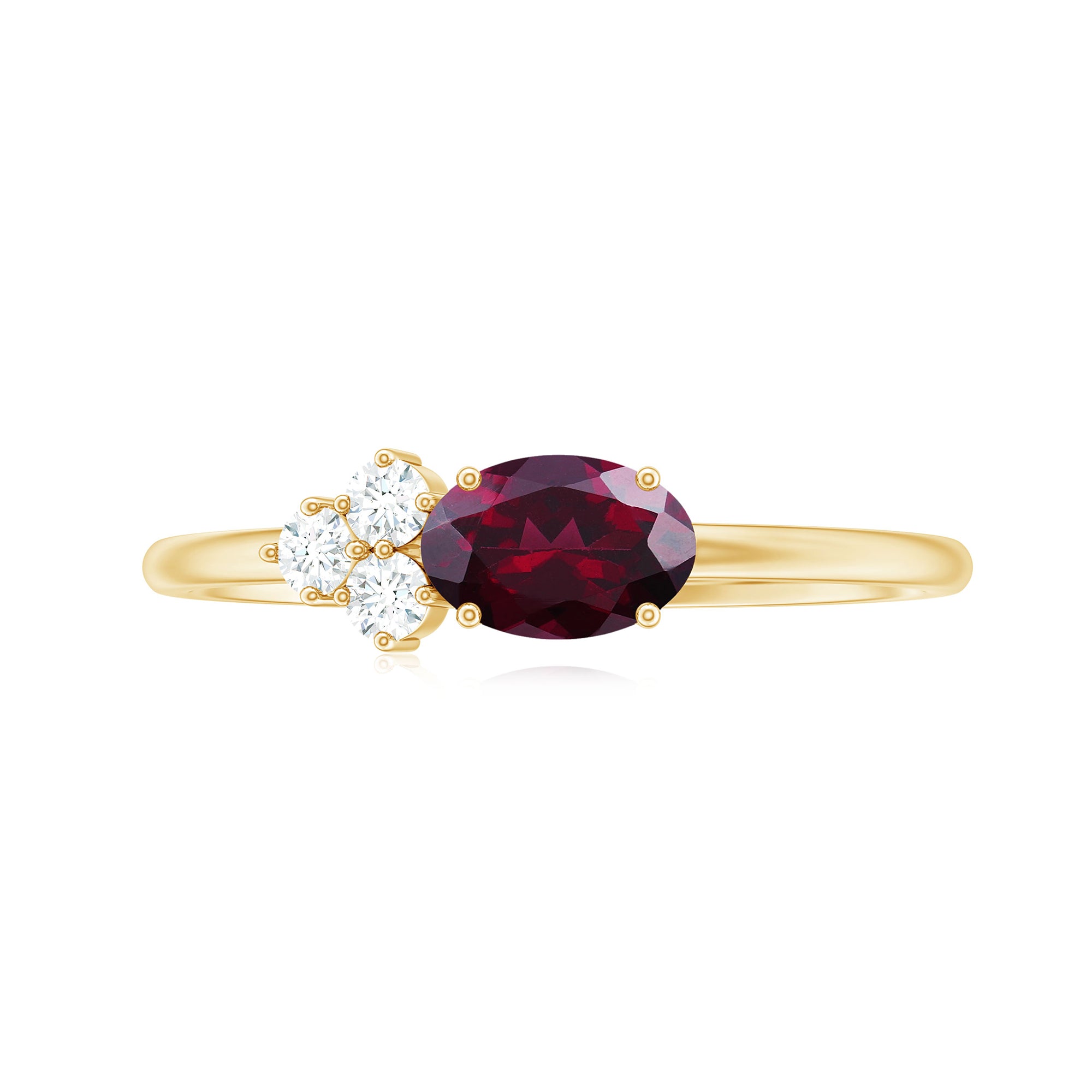 1.25 CT Oval Rhodolite Minimal East West Ring with Diamond Trio Rhodolite - ( AAA ) - Quality - Rosec Jewels