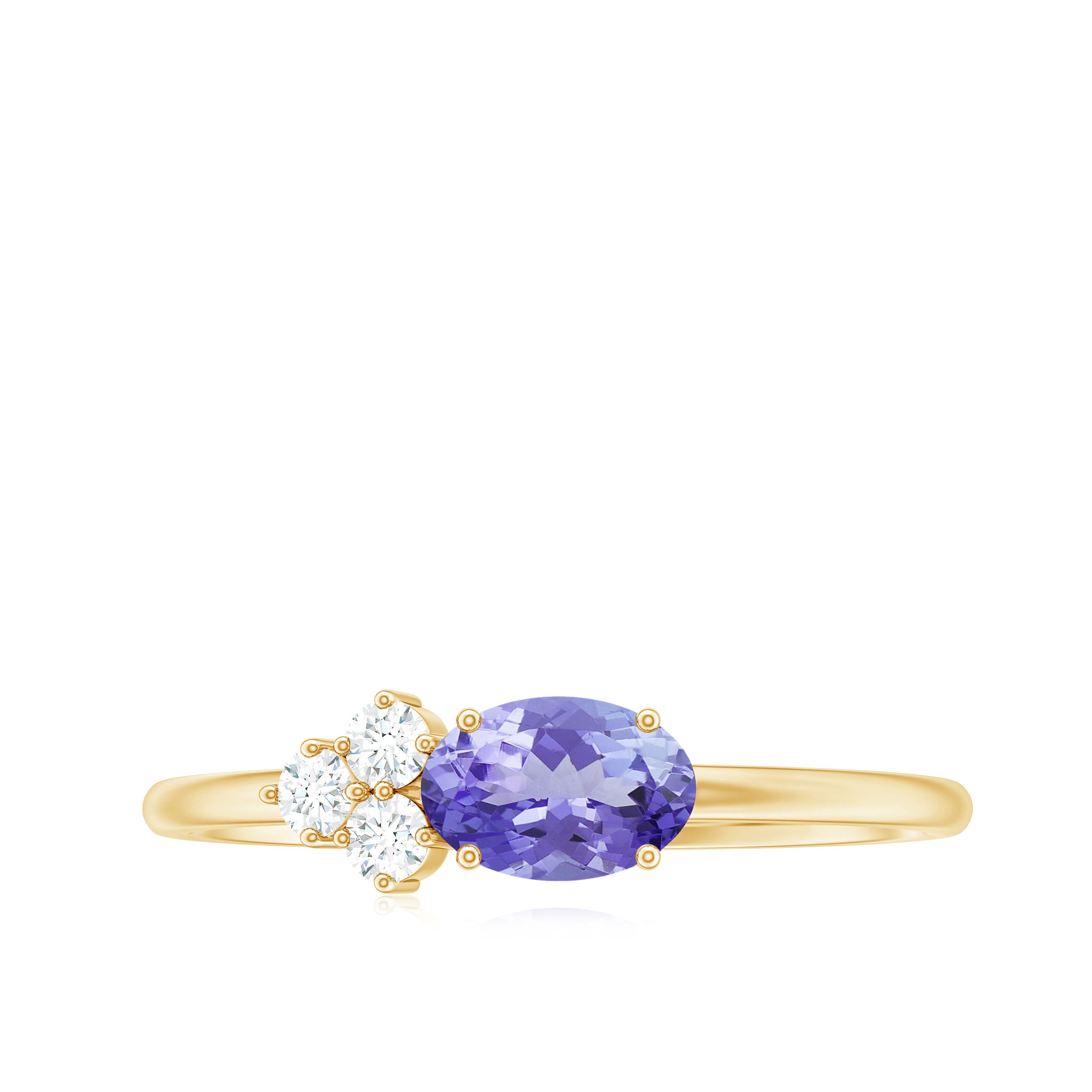 Oval Tanzanite Minimal East West Ring with Diamond Trio Tanzanite - ( AAA ) - Quality - Rosec Jewels