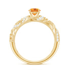 Round Citrine Vintage Inspired Engagement Ring with Diamond Citrine - ( AAA ) - Quality - Rosec Jewels