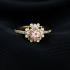 Round Morganite and Diamond Flower Engagement Ring Morganite - ( AAA ) - Quality - Rosec Jewels