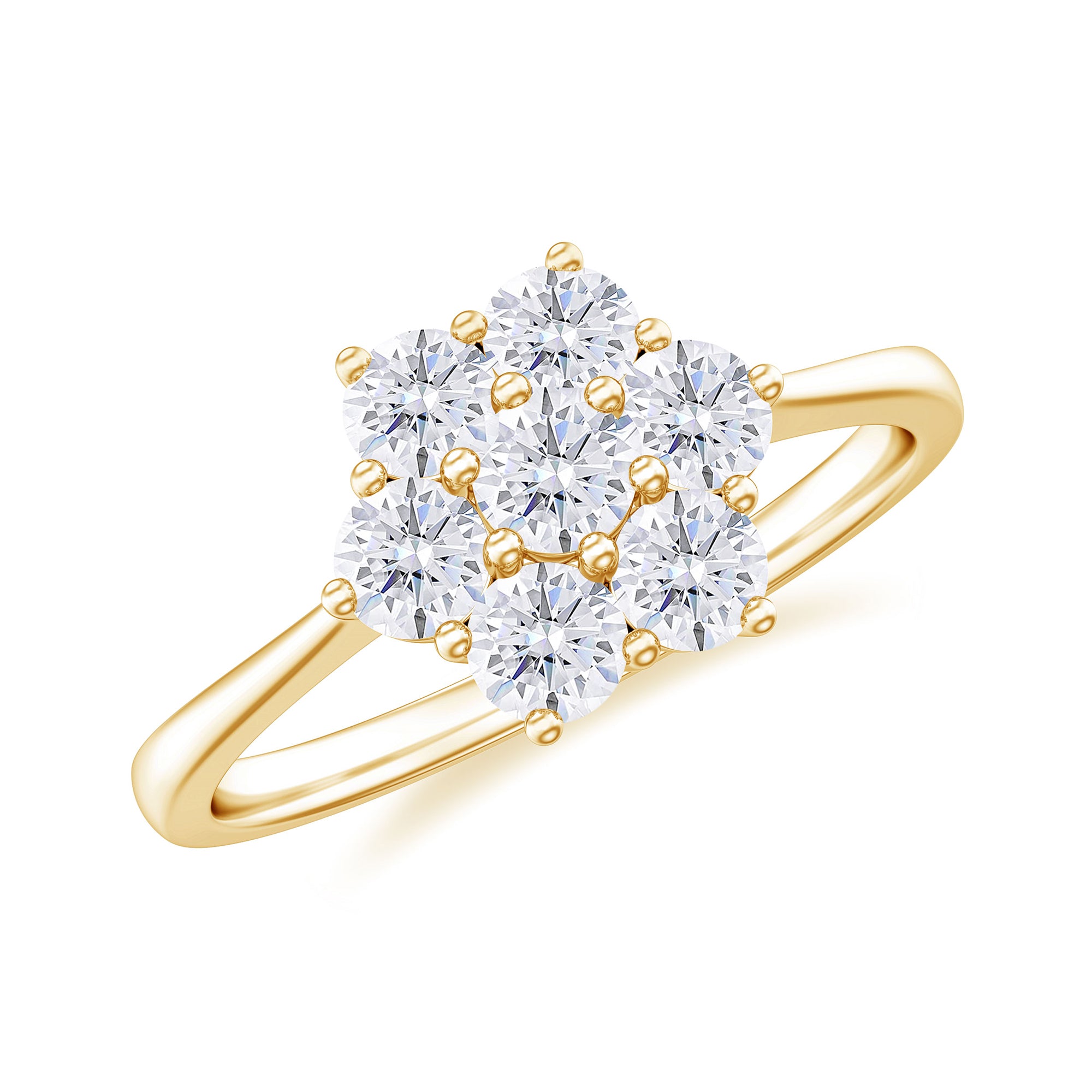 3/4 CT Round Shape Moissanite Cluster Flower Ring Moissanite - ( D-VS1 ) - Color and Clarity - Rosec Jewels