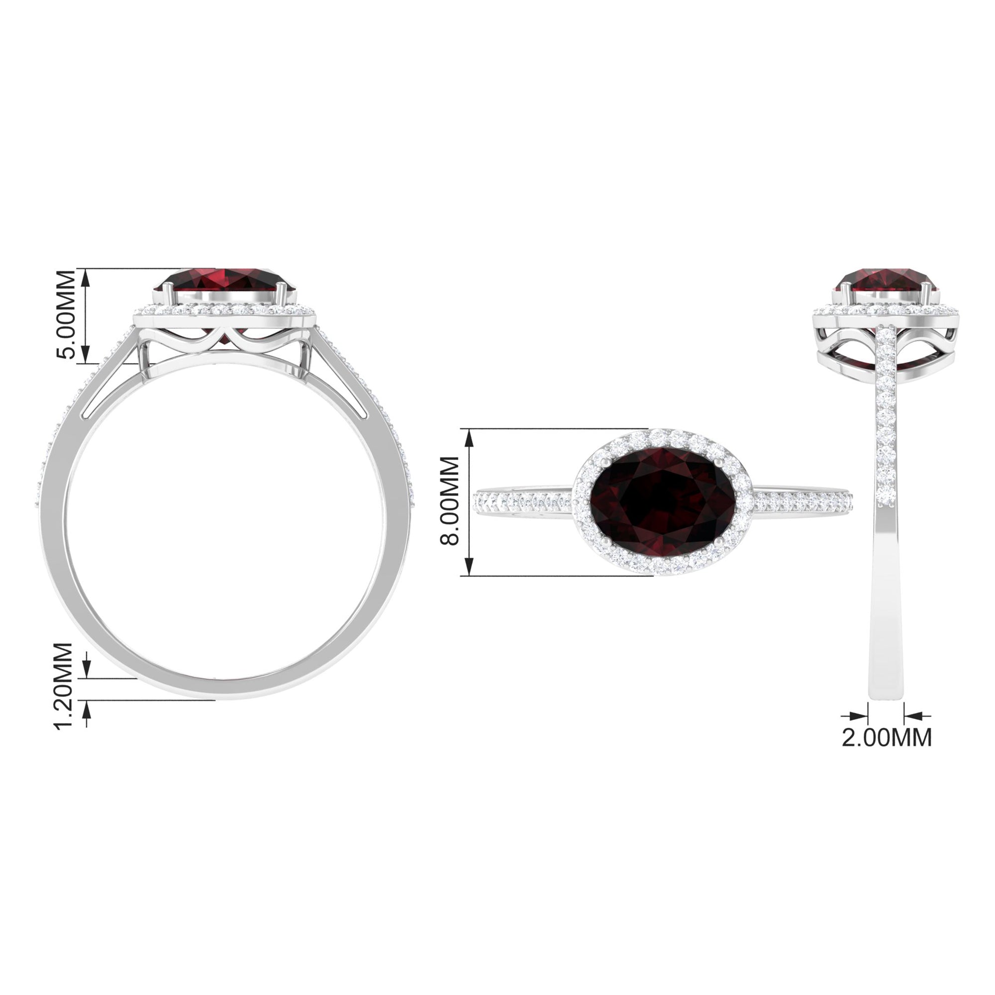 Oval Cut Garnet East West Engagement Ring with Diamond Halo Garnet - ( AAA ) - Quality - Rosec Jewels