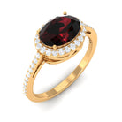 Oval Cut Garnet East West Engagement Ring with Diamond Halo Garnet - ( AAA ) - Quality - Rosec Jewels