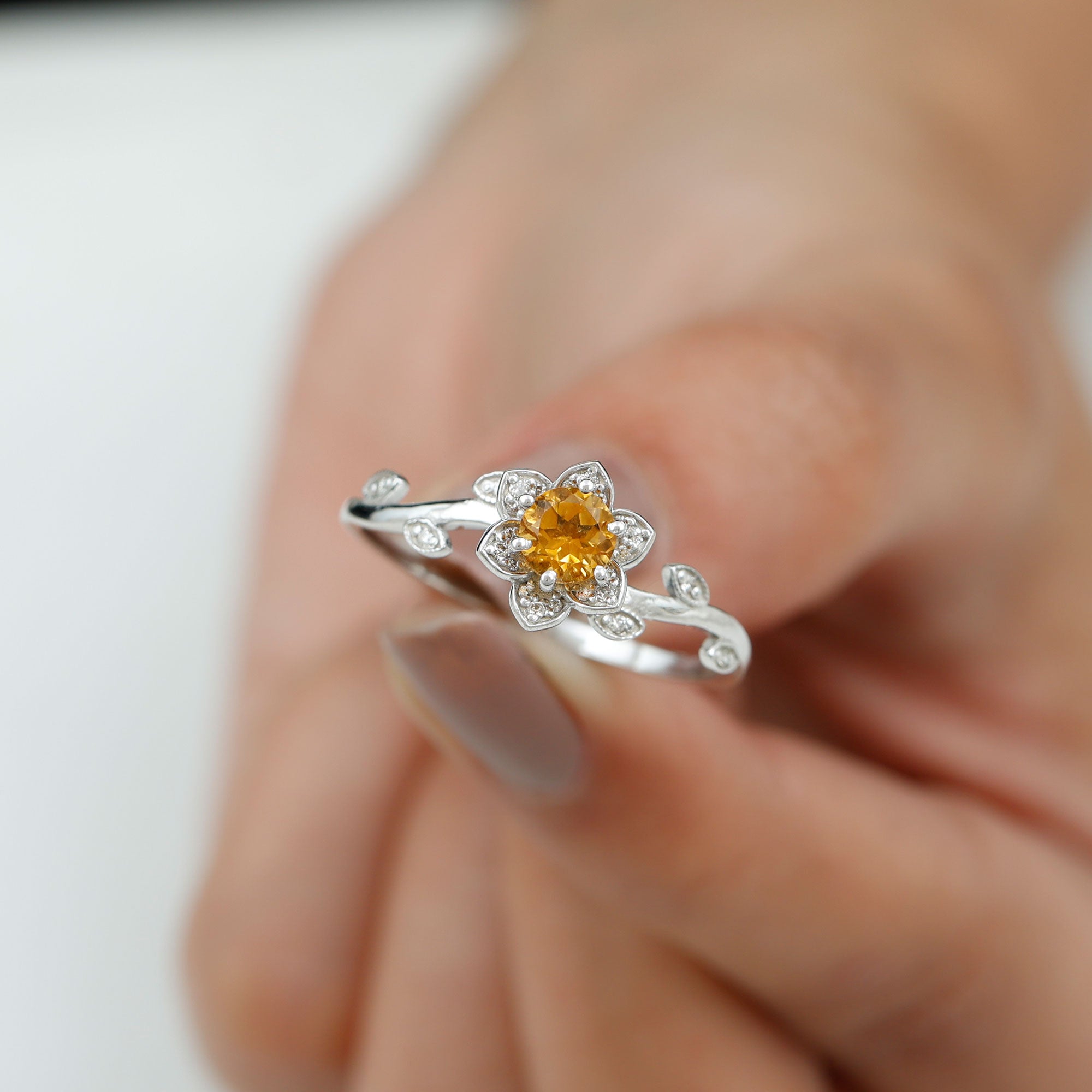 Nature Inspired Citrine and Diamond Engagement Ring Citrine - ( AAA ) - Quality - Rosec Jewels