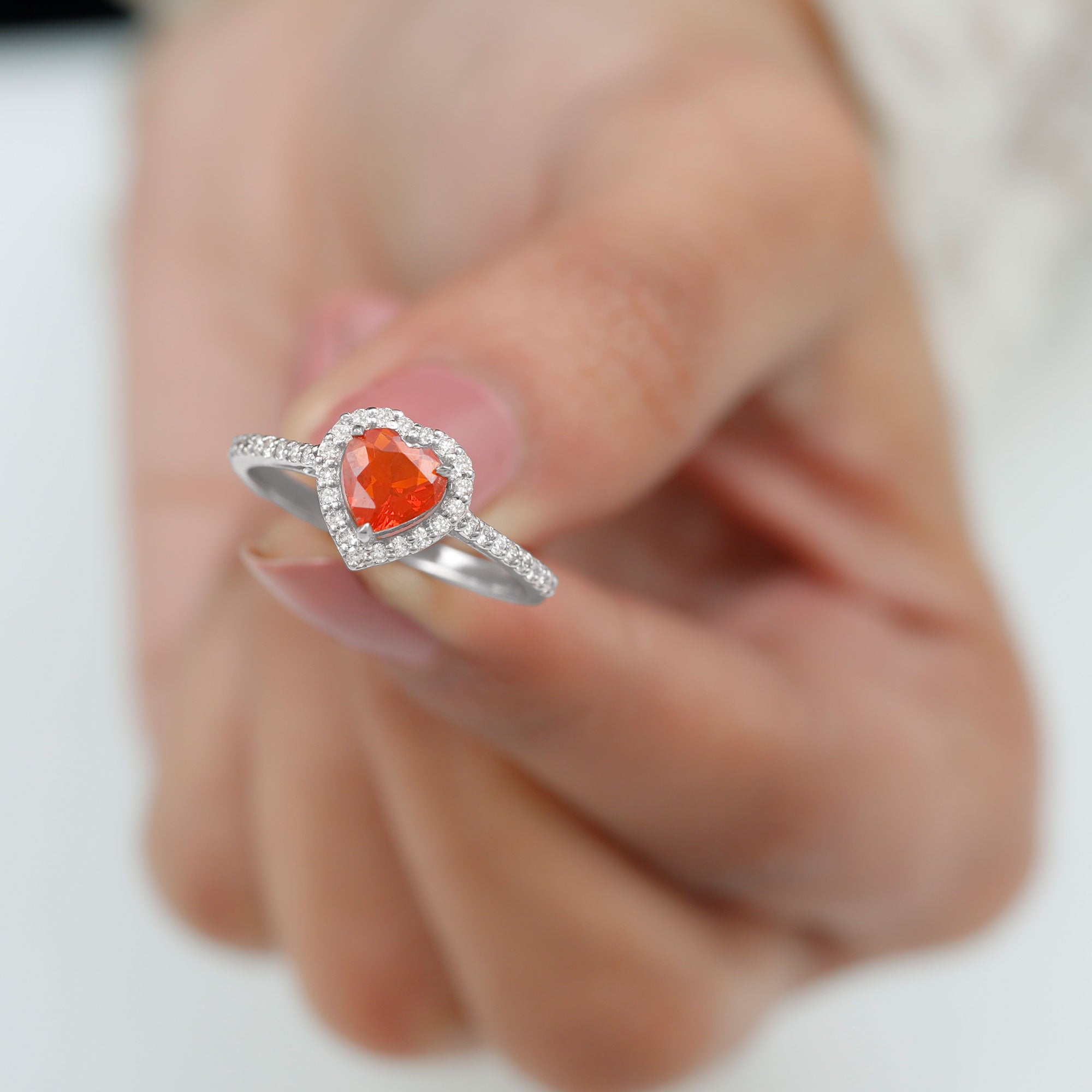 1.50 CT Heart Shape Fire Opal Engagement Ring with Diamond Accent Fire Opal - ( AAA ) - Quality - Rosec Jewels