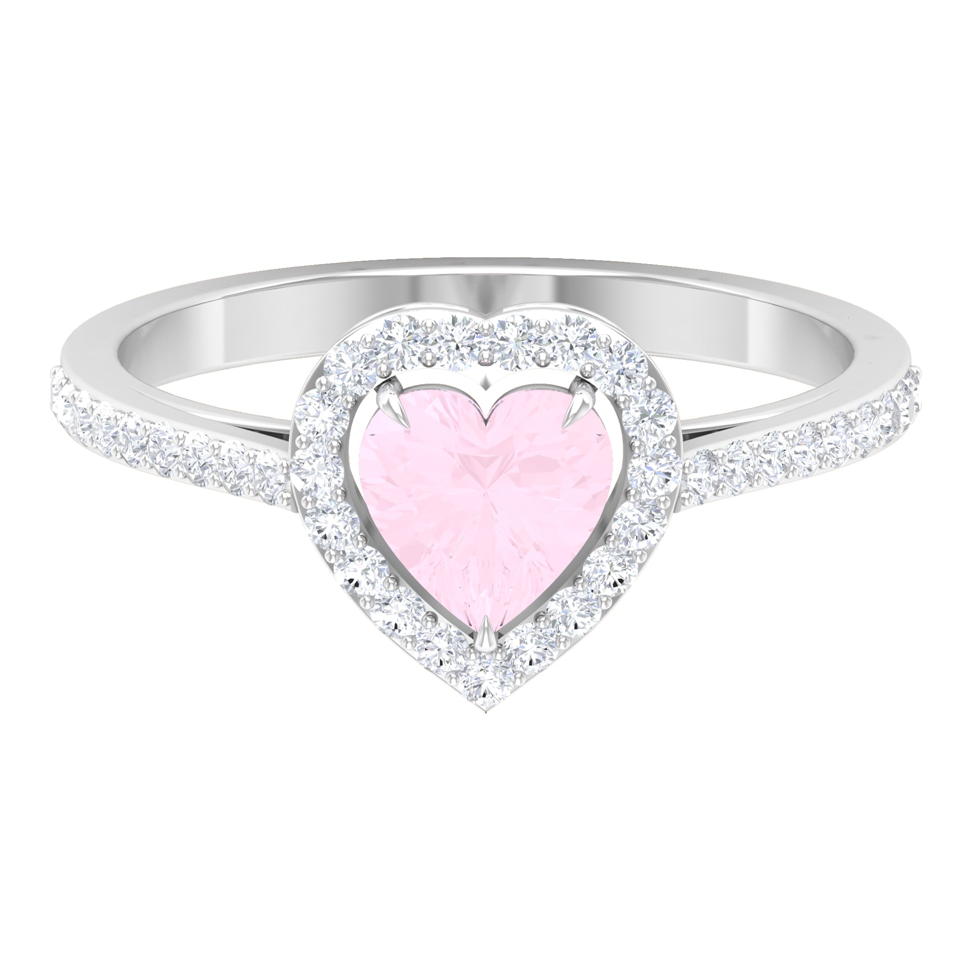 1.50 CT Heart Shape Rose Quartz Engagement Ring with Diamond Accent Rose Quartz - ( AAA ) - Quality - Rosec Jewels