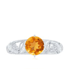 1/4 CT Round Shape Citrine and Diamond Milgrain Engagement Ring Citrine - ( AAA ) - Quality - Rosec Jewels