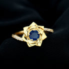 Real Blue Sapphire and Diamond Flower Ring with Bypass Shank Blue Sapphire - ( AAA ) - Quality - Rosec Jewels