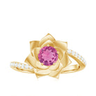 Pink Tourmaline and Diamond Flower Engagement Ring with Bypass Shank Pink Tourmaline - ( AAA ) - Quality - Rosec Jewels