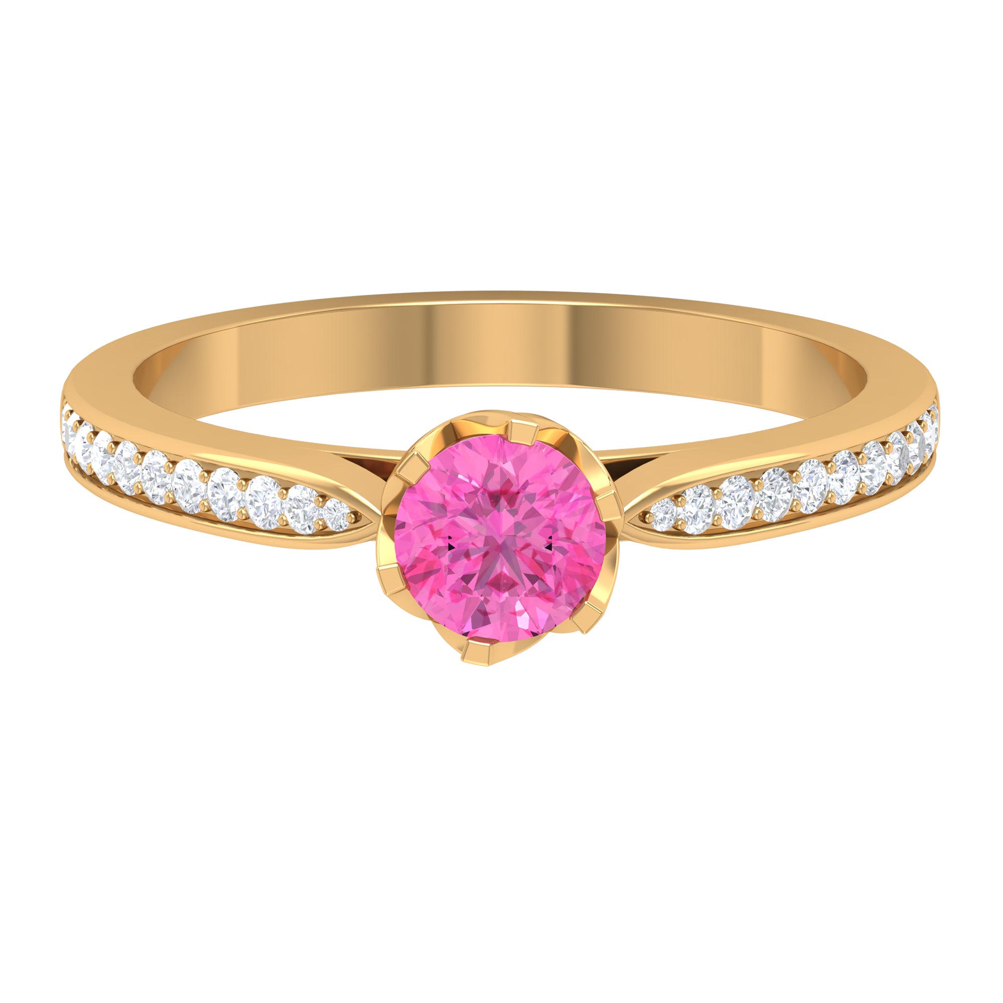 Round Cut Pink Sapphire Solitaire Engagement Ring with Diamond Pink Sapphire - ( AAA ) - Quality - Rosec Jewels