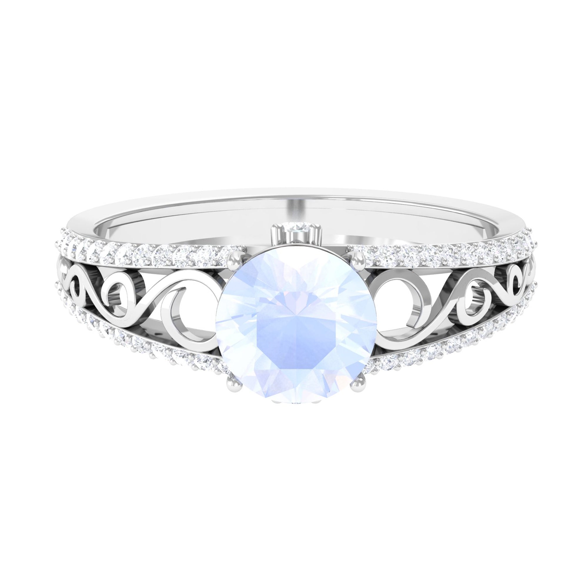 1 CT Designer Moonstone Solitaire Engagement Ring with Diamond Accent Moonstone - ( AAA ) - Quality - Rosec Jewels