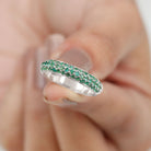 Pave Set Emerald Semi Eternity Band Ring Emerald - ( AAA ) - Quality - Rosec Jewels