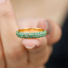 Pave Set Emerald Semi Eternity Band Ring Emerald - ( AAA ) - Quality - Rosec Jewels