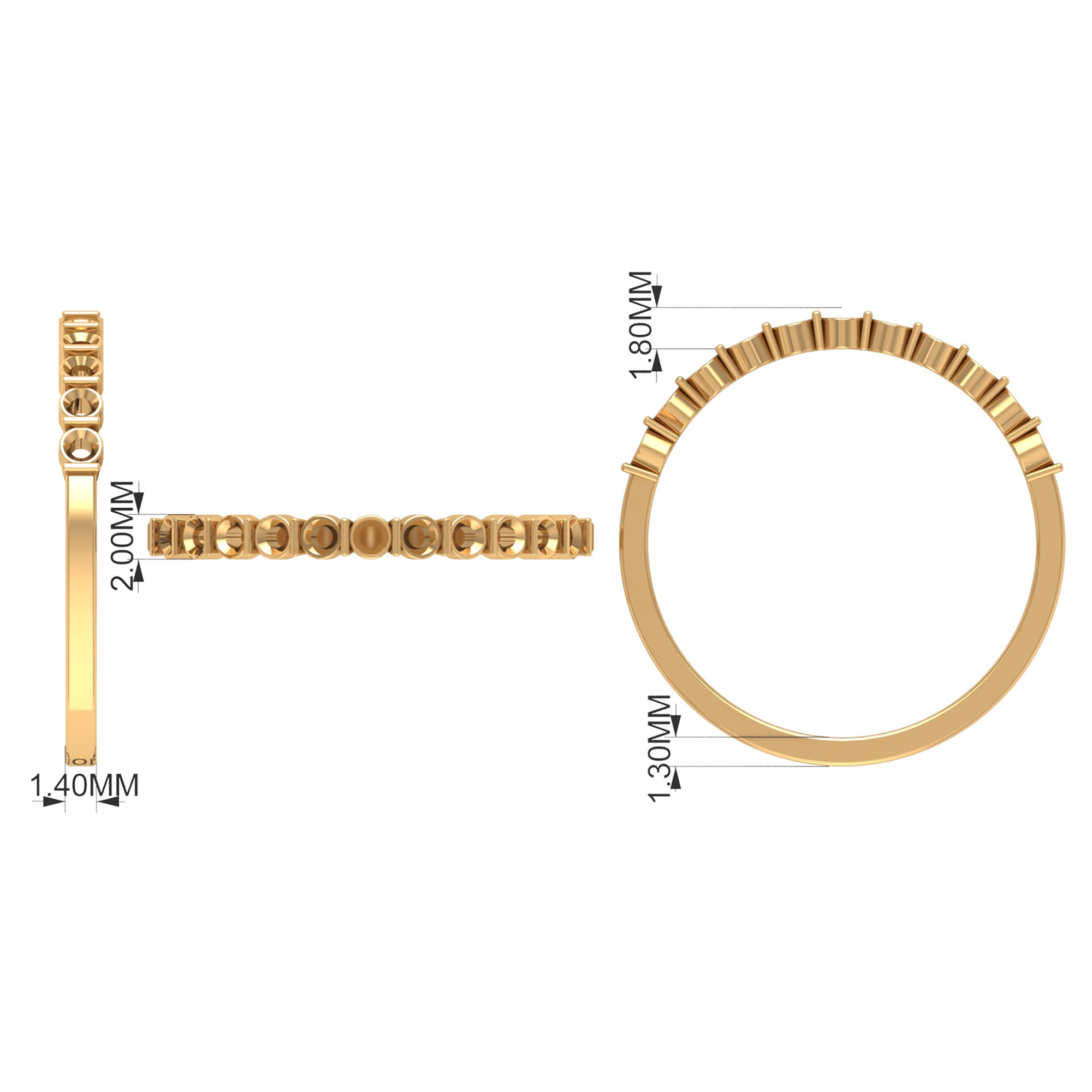 Minimal Moissanite Half Eternity Band Ring in Bar Setting Moissanite - ( D-VS1 ) - Color and Clarity - Rosec Jewels