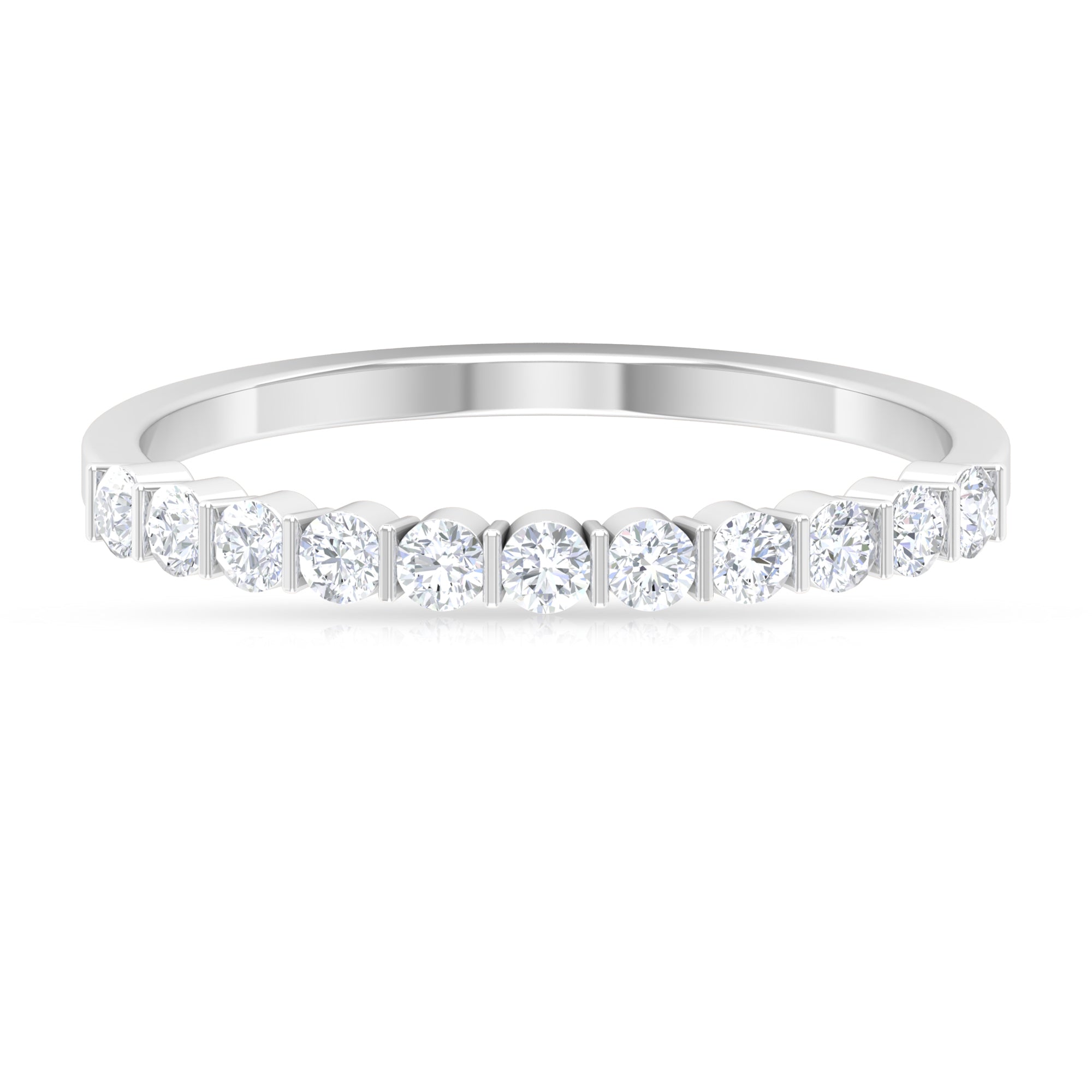 Minimal Moissanite Half Eternity Band Ring in Bar Setting Moissanite - ( D-VS1 ) - Color and Clarity - Rosec Jewels