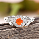 Vintage Fire Opal Diamond Engagement Ring with Beaded Detail Fire Opal - ( AAA ) - Quality - Rosec Jewels