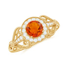 Vintage Fire Opal Diamond Engagement Ring with Beaded Detail Fire Opal - ( AAA ) - Quality - Rosec Jewels