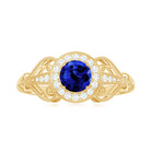 Vintage Created Blue Sapphire Diamond Beaded Engagement Ring Lab Created Blue Sapphire - ( AAAA ) - Quality - Rosec Jewels