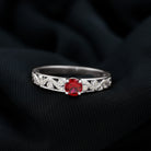 Designer Solitaire Engagement Ring with Lab Grown Ruby and Diamond Lab Created Ruby - ( AAAA ) - Quality - Rosec Jewels