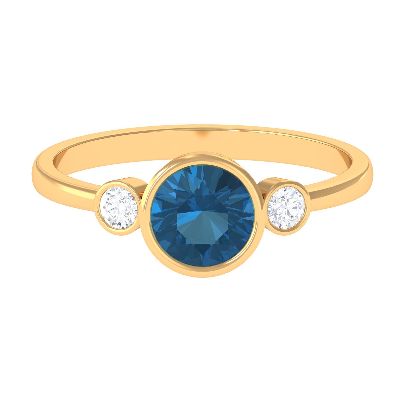 Round London Blue Topaz and Diamond Solitaire Engagement Ring London Blue Topaz - ( AAA ) - Quality - Rosec Jewels