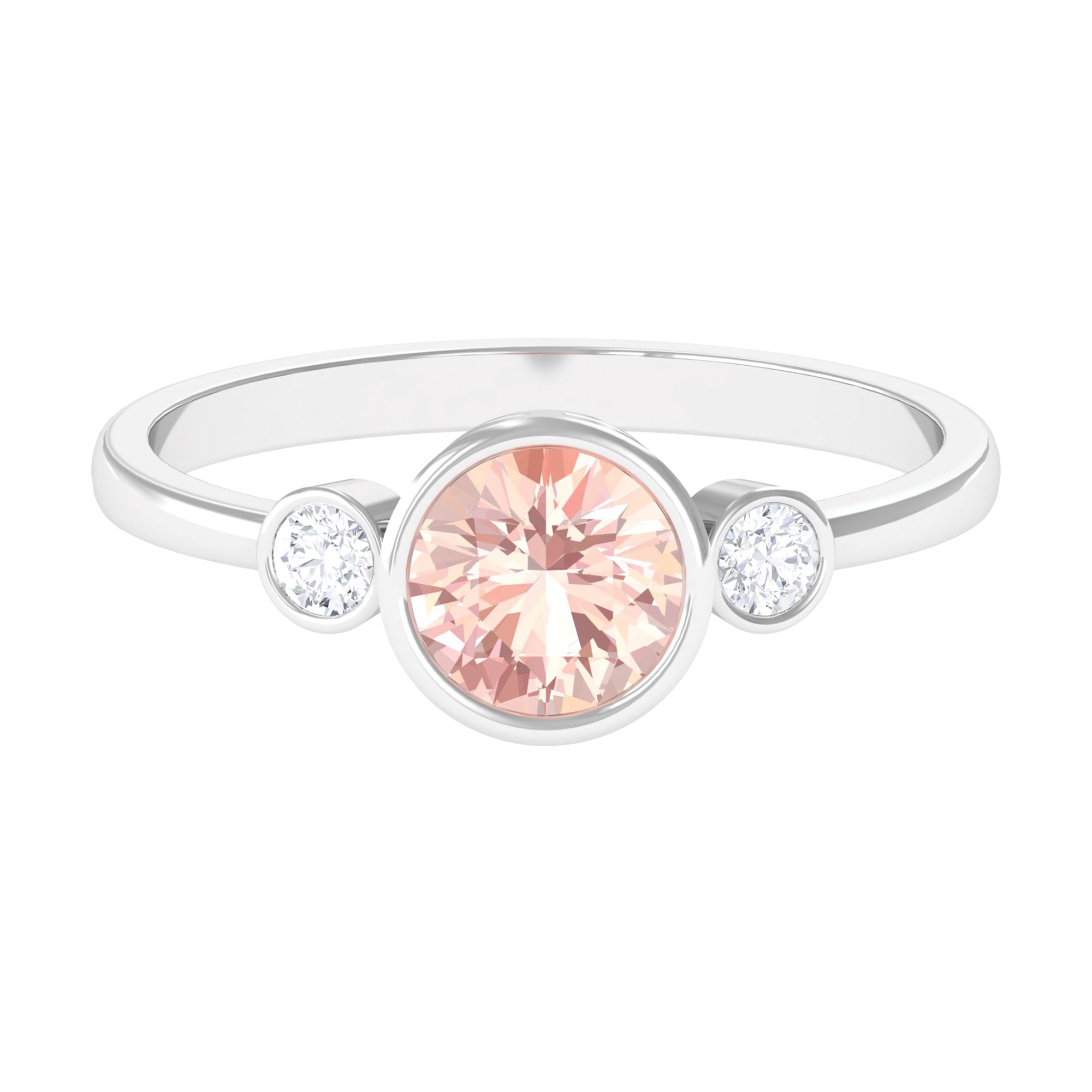 Morganite and Diamond Engagement Ring in Bezel Setting Morganite - ( AAA ) - Quality - Rosec Jewels