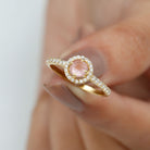 Minimal Rose Quartz Halo Engagement Ring with Diamond Rose Quartz - ( AAA ) - Quality - Rosec Jewels