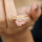 Minimal Rose Quartz Halo Engagement Ring with Diamond Rose Quartz - ( AAA ) - Quality - Rosec Jewels