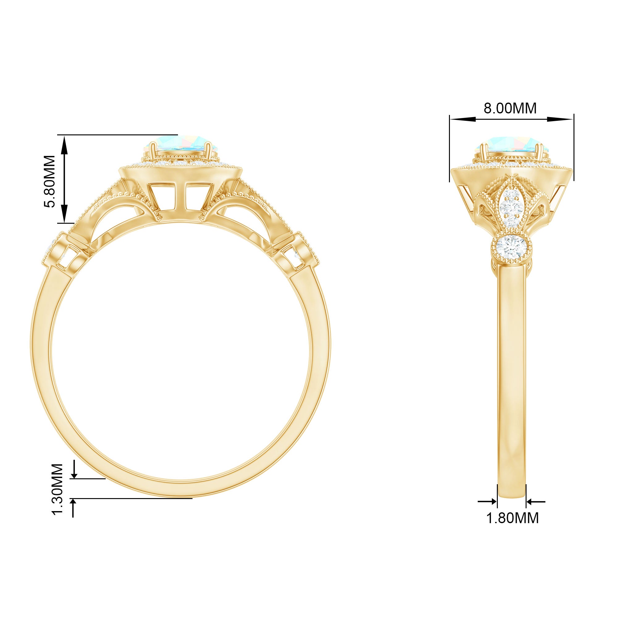 1 CT Antique Ethiopian Opal and Diamond Engagement Ring with Milgrain Details Ethiopian Opal - ( AAA ) - Quality - Rosec Jewels