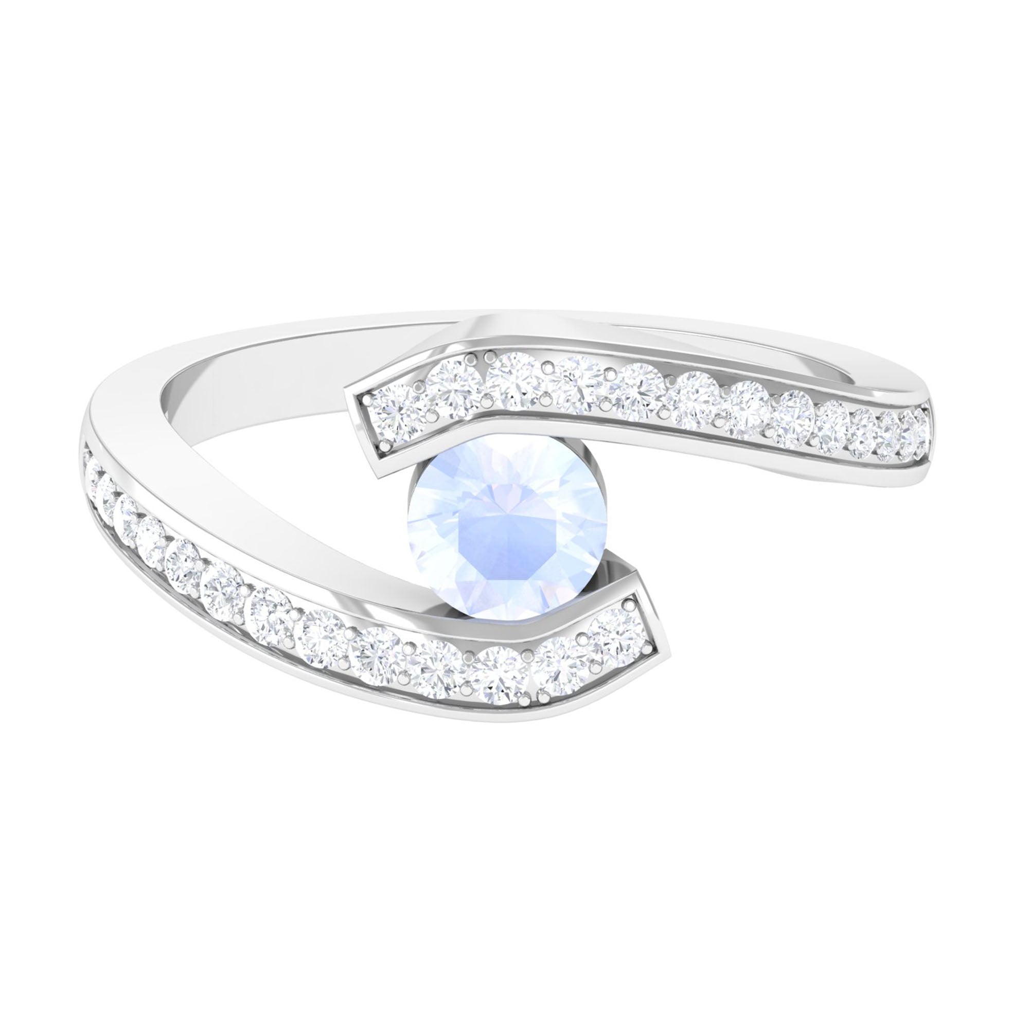 Moonstone Bypass Engagement Ring with Diamond Moonstone - ( AAA ) - Quality - Rosec Jewels